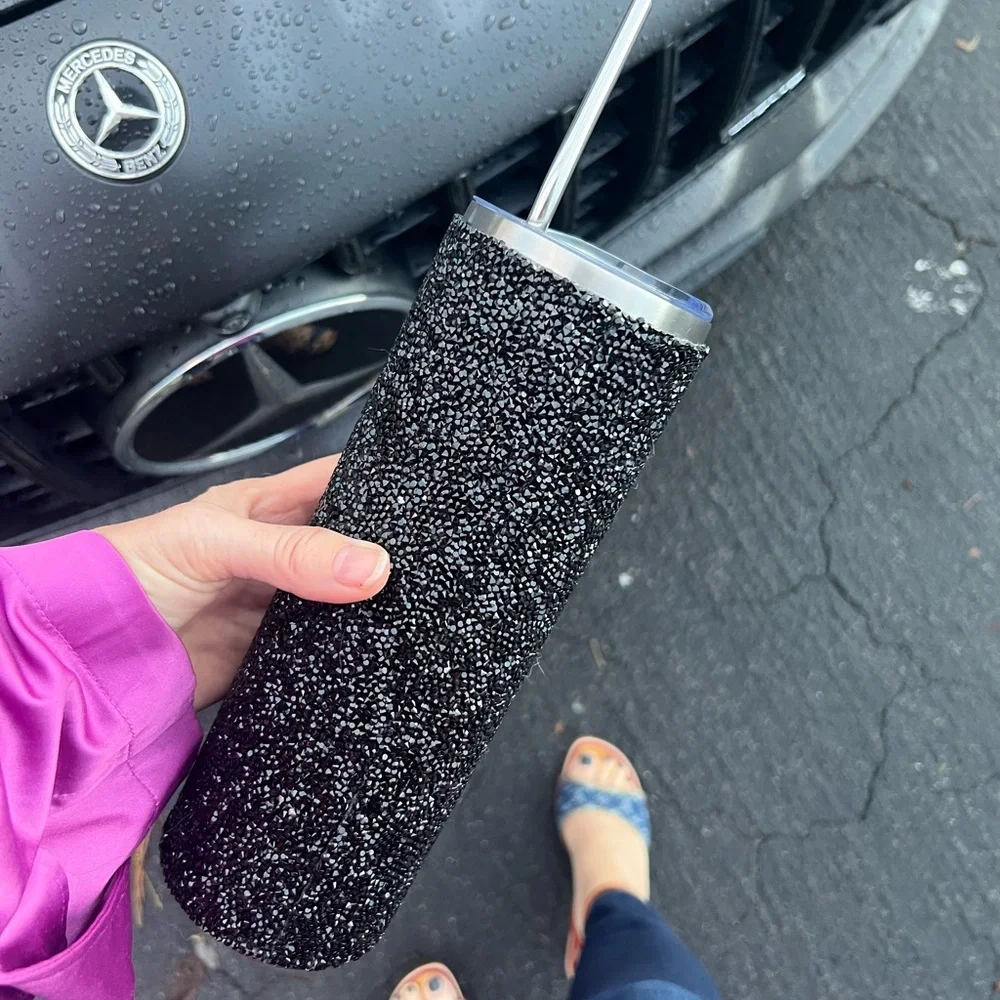THE BACK IN BLACK BLING 30 oz DOUBLE CHUNKY BLING TUMBLER INSULATED HOT COLD BEV